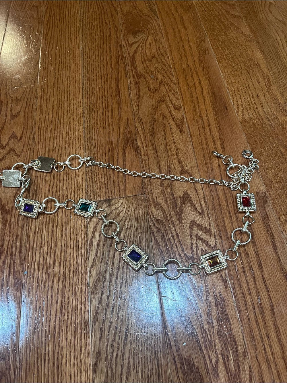 Gold-Tone Multi-Gem Square Link belt